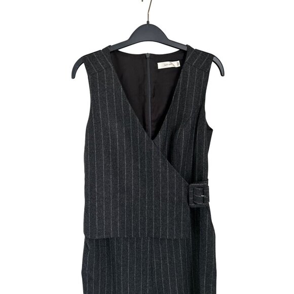 SUISTUDIO Wool Jumper Charcoal Gray Wool Stripes Lined Wide Leg - Picture 5 of 15